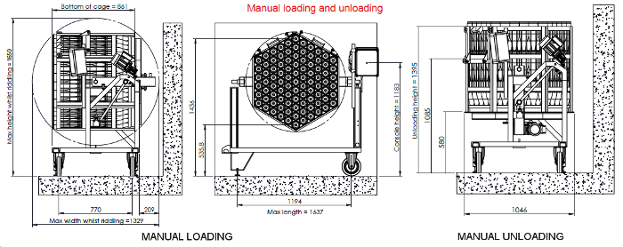 Dimensions of Gyropalette single cage for sparkling wines